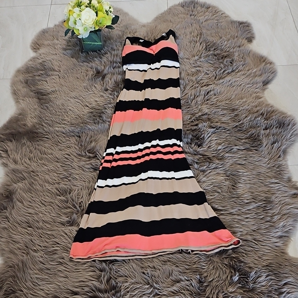 Striped Maxi Dress - Black, Pink, Tan